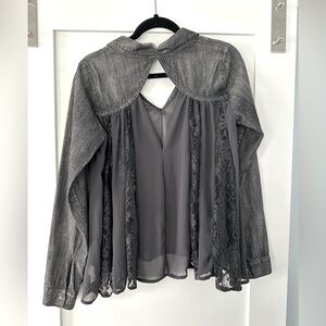 EUC - Free People - Denim and Sheer Blouse